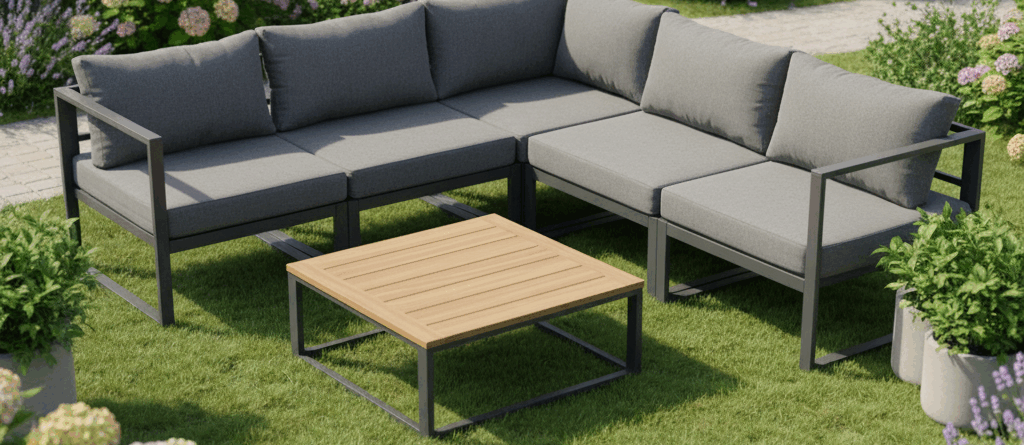 Modern Outdoor Modular Sofa Set with Acacia Wood Table