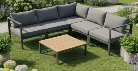 Modern Outdoor Modular Sofa Set with Acacia Wood Table